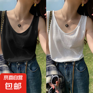 雪花棉吊帶背心女2025夏季新款冰絲內(nèi)搭寬松休閑上衣竹節(jié)棉打底衫 K26-黑色+白色 S 建議80-105斤