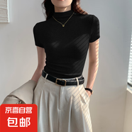 【都市麗人制造商】灰色半高領(lǐng)短袖t恤女修身內(nèi)搭鏤空半袖上衣 黑色【常規(guī)款】 M  【90-102斤】