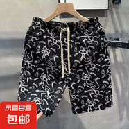 2025新款夏季短褲潮牌休閑沙灘褲字母印花時尚百搭五分褲透氣寬松 黑色YM01 XL 【115-130斤】