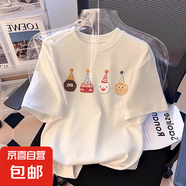 貓咪童裝夏季短袖t恤2025新款中大童兒童半袖女童純棉上衣體恤衫 白色-帶帽娃娃 140