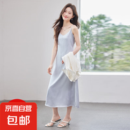 白色醋酸吊帶連衣裙女2025夏季新款高級(jí)感小個(gè)子輕奢內(nèi)搭氣質(zhì)長(zhǎng)裙 灰藍(lán)色（單件連衣裙） M