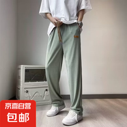 冰絲褲子男夏季薄款垂感彈力青少年新款男褲寬松直筒運(yùn)動休閑長褲 綠色 【作文K24】 3XL