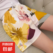 新款睡褲女夏款綿綢短褲人造棉沙灘褲速干印花寬松家居大碼休閑褲 手繪大花 L 110-129斤