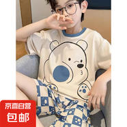 2025新款兒童睡衣夏季款男童卡通短袖薄款大童青少年男孩家居服男 嘟嘟熊【男童短袖圓領套裝】 48 【M碼-建議身高150-160】