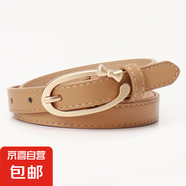 新款女士PU皮帶百搭簡(jiǎn)約甜美合金小蝴蝶結(jié)扣腰帶女裝飾牛仔褲褲帶 卡其