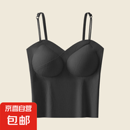 水波紋肌理美背吊帶夏季薄款自帶胸墊無痕細(xì)閃亮片肩帶防走光背心 黑-1件裝 L (建議100-120斤)