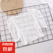 黑色半身短款百搭內搭t恤罩衫薄紗衣夏女半截網(wǎng)紗打底衫蕾絲短袖 白色（泡泡袖206#） L 適合體重115斤以