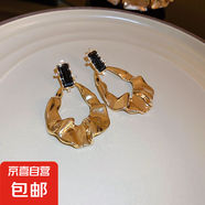 銀針中古圓形花朵流蘇耳環(huán)歐美復古金屬感耳釘氣質輕奢耳飾批發(fā)女 17#銀針-金色褶皺水滴