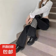 顯瘦顯高微喇叭牛仔褲女春季高腰蜜桃臀闊腿復(fù)古長褲 黑色 3XL