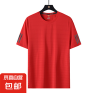 男女同款冰絲短袖T恤夏季薄款2025新款純色圓領(lǐng)夏天寬松速干上衣 男款 紅色QY7802 XL