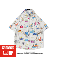 短袖花襯衫海南島服沙灘服三亞夏威夷泰國旅游男情侶休閑寬松襯衫 8022白色 XL