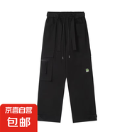 街頭美式嘻哈紅色工裝褲女松緊腰飄帶設計感寬松闊腿休閑褲長褲潮 黑色 【MY-631】 3XL