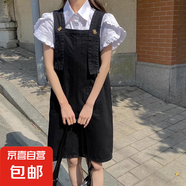 韓ins風(fēng)法式顯瘦工裝背帶連衣裙女夏季學(xué)院風(fēng)日系港風(fēng)直筒牛仔裙 黑色 【MY-8855 S