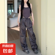美式辣妹工裝褲女夏季2025新款抽繩寬松百搭直筒束腳兩穿運動褲子 深灰色 【MY-688】 3XL
