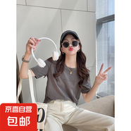 超火正肩圓領短袖t恤女2025新款夏季慵懶風外穿百搭寬松休閑上衣 078-深灰色 XL 130-145斤