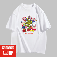 220克純棉2025新款夏印花卡通可愛男女情侶圓領(lǐng)休閑T恤短袖B701YL 白色【3494】 XL