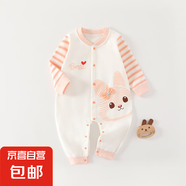 【嬰兒連體衣】春秋舒絨保暖女寶寶哈衣寶寶爬服嬰兒衣服連體衣 蝴蝶結(jié)小兔-粉色 66cm