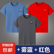 啄木鳥100純棉男士短袖t恤純色圓領(lǐng)夏季薄款打底衫中青年潮流男裝 灰色+霧藍(lán)+紅色【三件裝】 L
