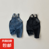 衣念你韓版ins童裝春秋潮搭男女嬰小童寶水洗棉柔軟牛仔背帶褲寶 藍(lán)色 80 cm