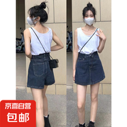 大碼梨形身材高腰牛仔半身裙女夏季防走光顯瘦小個(gè)子a字短褲裙子 N186-深藍 2XL