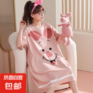 2025新款睡裙女士夏季短袖棉質(zhì)夏天薄款休閑條紋連衣裙睡衣家居服 A11610 M