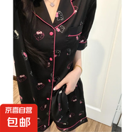 冰雪絲睡衣女夏季秋季短袖短褲2025新款冰絲夏秋季款家居服 F23暗黑純欲凱蒂貓 XL (160-168高 120-140斤)