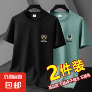 2025夏季新款冰絲短袖t恤簡約時尚寬松冰感男款短袖體恤上衣-SL 黑色+豆綠色 L 【90-110斤】