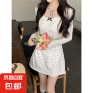 白色波點(diǎn)吊帶蝴蝶結(jié)連衣裙子女裝溫柔氣質(zhì)2025新款夏季小個(gè)子長(zhǎng)裙 白色波點(diǎn)短款 M
