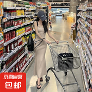 2025甜辣妹無(wú)袖收腰露背吊帶連衣裙女夏季純欲氣質(zhì)魚尾包臀裙 杏色 2XL