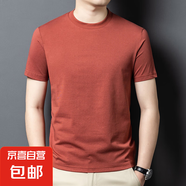 涼感冰絲棉純色短袖T恤男款半袖夏季衣服絲光體恤純白色上衣服WLM 紅色 L 【建議100-120斤】