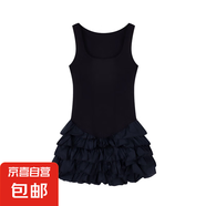 甜美風(fēng)白色吊帶連衣裙女裝夏季獨(dú)特別致荷葉邊短裙芭蕾風(fēng)a字裙子 黑色 M