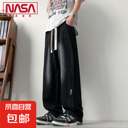 NASA BASE水洗牛仔褲男夏季新款復(fù)古寬松大碼直筒闊腿褲美式褲子 JYF-2561黑色 2XL