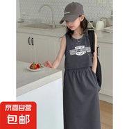 女童韓范連衣裙夏裝2025新款時髦大童背心裙子兒童夏季女孩工裝裙 WX-A45【灰色】 150