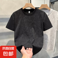 歐洲站感小眾圓領(lǐng)輕奢男T恤短袖時(shí)尚潮牌印花青年體恤潮 黑色 XL