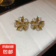銀針不規則鑲鉆墨綠花朵耳釘復古精致氣質(zhì)耳環(huán)輕奢高級感耳飾批發(fā) 銀針-金色-綠色-鏤空