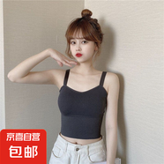 網(wǎng)紅同款美背內(nèi)衣外穿修身吊帶背心女士帶胸墊裹胸運(yùn)動(dòng)防走光抹胸 深灰色 M  80斤-100斤