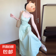 法式氣質(zhì)綠色收腰露背吊帶連衣裙子長裙女夏2025新款海邊度假穿搭 薄荷綠 L