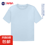 NASA GISS夏季純棉男女寬松休閑短袖T恤情侶潮流百搭ins圓領(lǐng)半袖 淺藍色 2XL 155-170斤