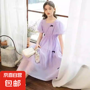 女童法式連衣裙夏季中大童蝴蝶結(jié)泡泡袖公主裙女孩洋氣方領(lǐng)長(zhǎng)裙子 紫色連衣裙 【楠楠A136】 170