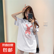 2025夏季中長款寬松閨蜜裝打底衫女卡通ins圓領(lǐng)大碼短袖T恤 白色 XL