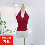 6284#夏季新款法式復(fù)古風(fēng)深v領(lǐng)掛脖削肩露背修身顯瘦背心內(nèi)搭上衣 紅色 S