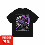 PIRKADAT美式卡通字母印花短袖T恤男女同款休閑百搭潮流痞帥圓領(lǐng) 黑色 薄款 M