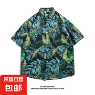 東南亞夏威夷短袖花襯衫五分袖男女同款情侶沙灘度假夏季碎花襯衣 5116黑色 M