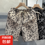 2025新款夏季短褲潮牌休閑沙灘褲字母印花時尚百搭五分褲透氣寬松 杏色YM01 XL 【115-130斤】
