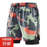 夏季運(yùn)動(dòng)健身迷彩短褲籃球褲打羽毛球假兩件健身房短褲男女同款 深灰色 2XL 推薦125-140斤