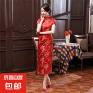 紅色改良旗袍女夏季短袖結(jié)婚敬酒服新娘中國風(fēng)喜慶連衣裙J3090 紅色龍鳳 M （95-105斤）