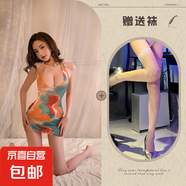 情趣內(nèi)衣深V露溝染印花包臀裙夏日性感裸背連衣裙激情透視 夏日繽紛+白網(wǎng)襪  479 均碼