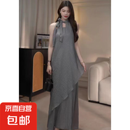 連衣裙女2025夏季新款無袖氣質(zhì)法式高級(jí)感不規(guī)則顯瘦裙子1690 灰色 M 【100-110斤】