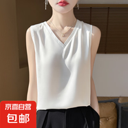 2025新款純色V領緞面吊帶背心無袖寬松內搭韓版打底背心/RWD39-X 純白色 XL