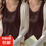 【棉感】夏季新款內(nèi)搭寬松休閑上衣服百搭雪紡打底衫吊帶背心女 K26-深咖色+深咖色 XL 建議120-130斤